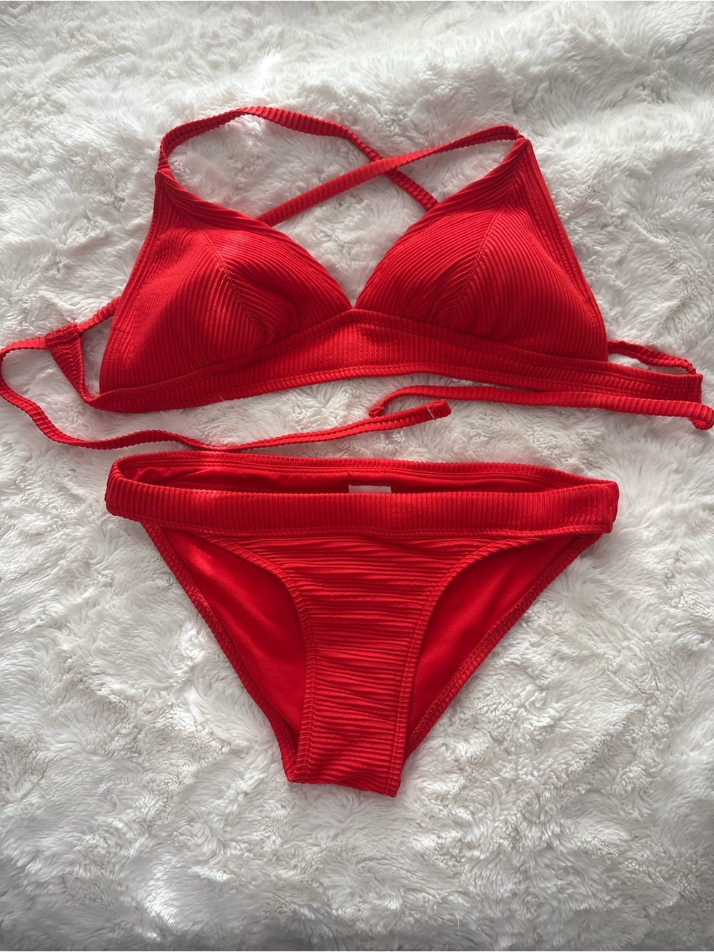 Xhilaration Red Ribbed Triangle Bikini Top